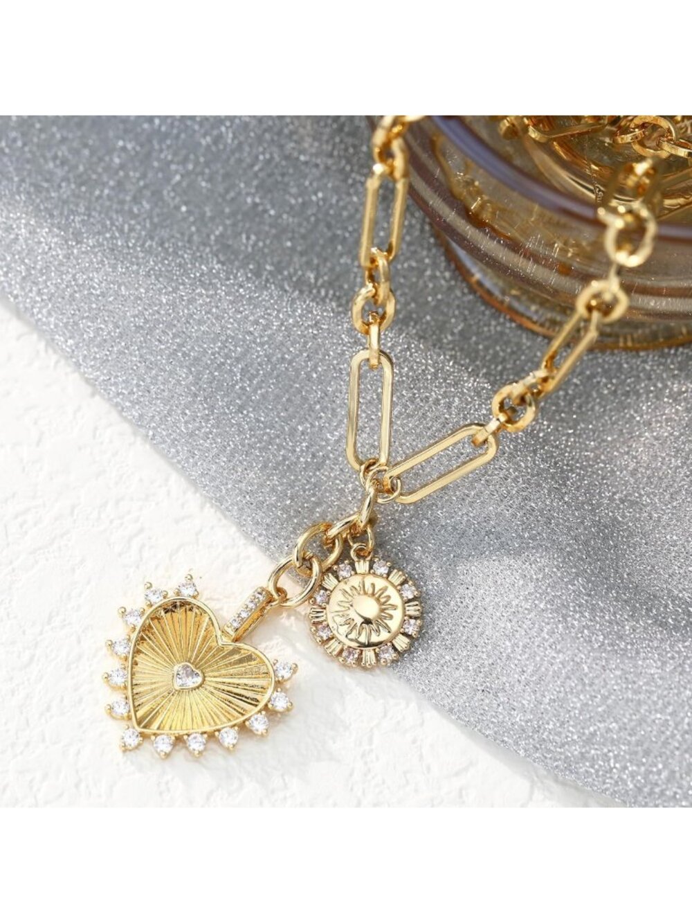 Chunky Gold Heart Necklace for Women, 18K Waterproof Statement Choker Jewelry - Picture 7 of 8